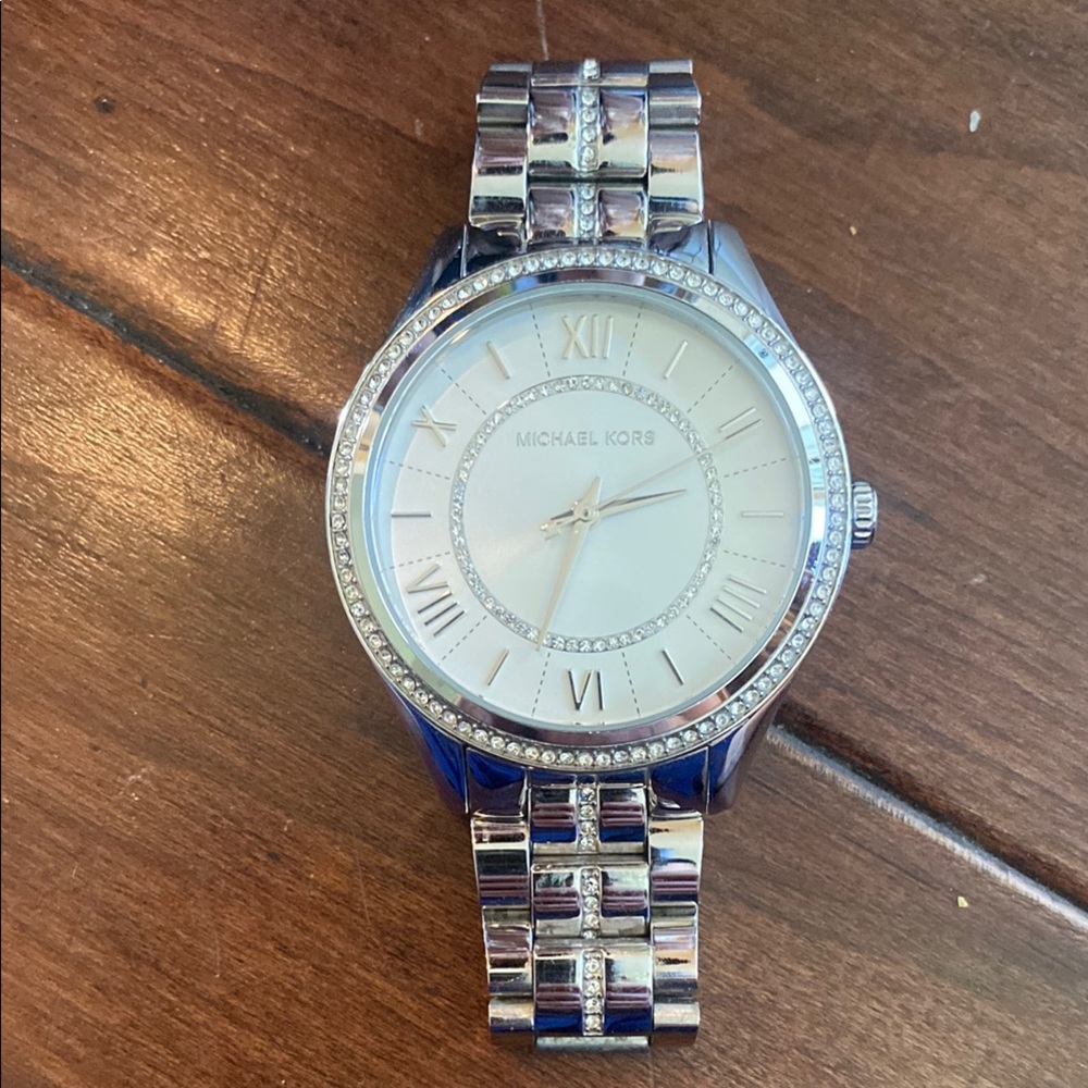 Michael Kors Silver Watch with Crystal Accents